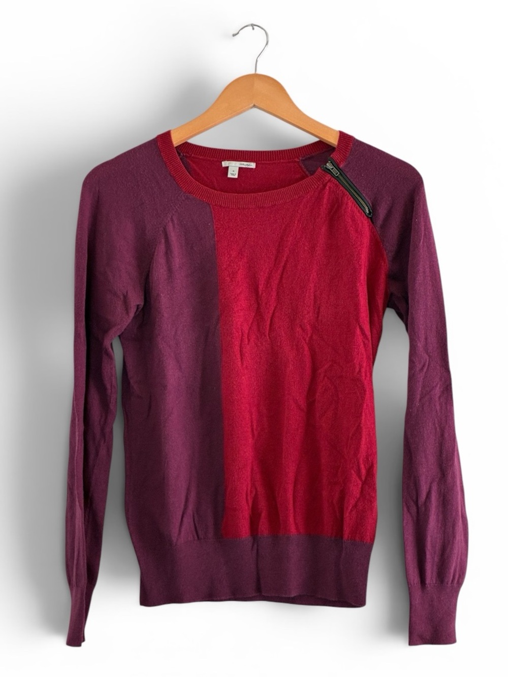 Halogen | Color block soft cotton blend zipper detail crew neck sweater size med